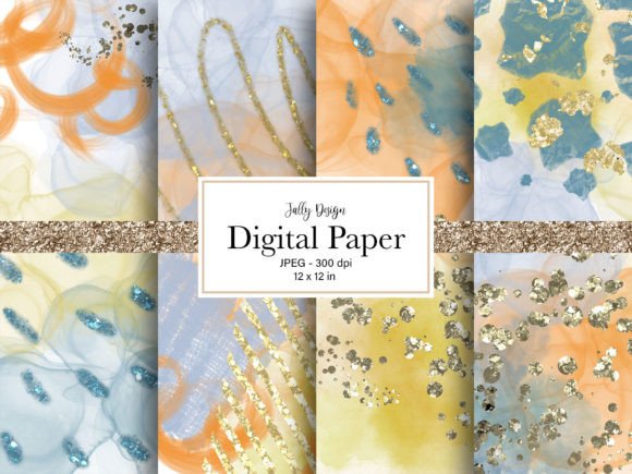 Blue Orange Alcohol Ink Digital Paper