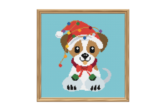 Jack Russell Dog Wearing a Santa Hat Cross Stitch Pattern