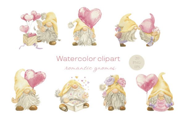 Watercolor Clipart Romantic Gnomes